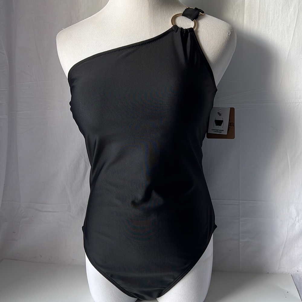 Nine West Women Swimsuit Black One Piece One Shoulder New Large - Picture 2 of 14